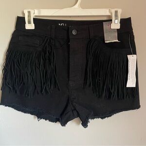 No Boundaries Black Fringe Denim Shorts